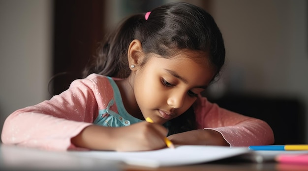 A girl writing on a piece of paper