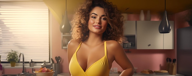 Girl in yellow top in kitchen