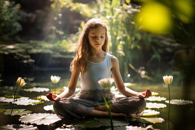 Girl in Yoga Pose Amidst Mesmerizing Garden