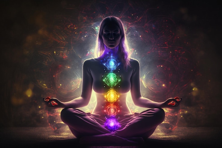 Photo a girl in a yoga pose with the light on her back.