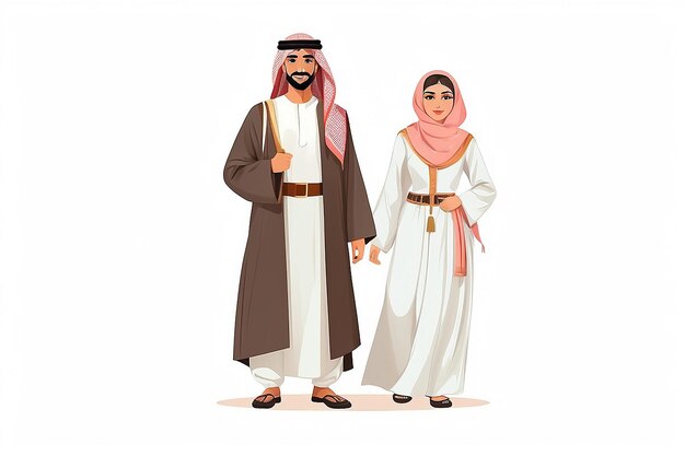 Photo girl and young man in the traditional costume of the arab emirates isolated on a white background