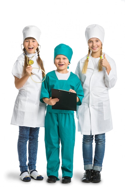 Girls and boy dressed as doctor