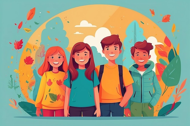 Girls and boys friendship illustration design