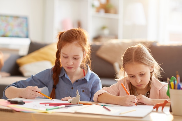 Girls Drawing in Sunlight