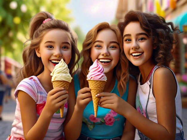 Girls enjoying a sweet summer celebration outdoors ice cream