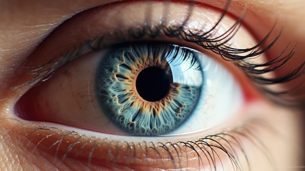 Girls eye close up image blue green eye macro black eyelashes ai generated