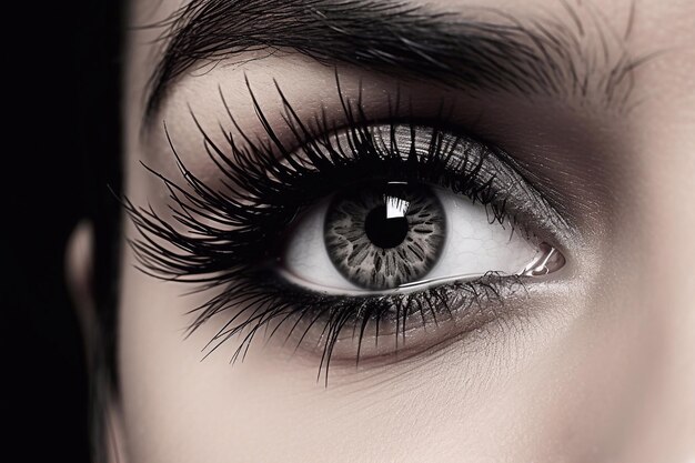 Photo girls eye with mascara beautiful long eyelashes