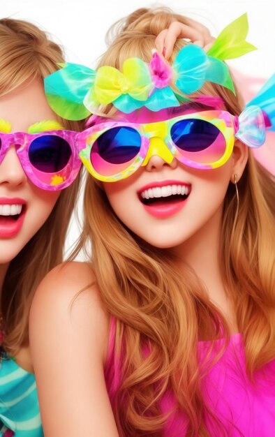 girls eyes colorful sunglass on party night