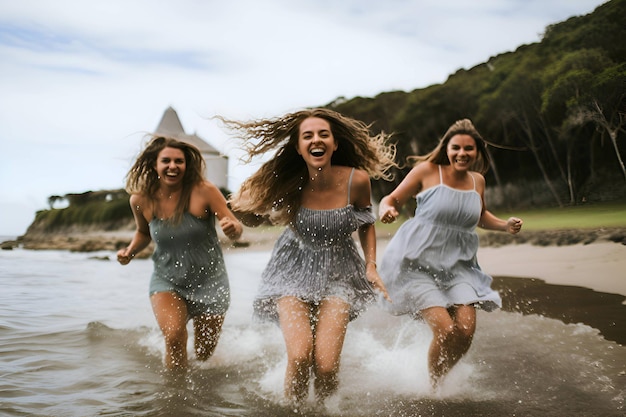 Girls friends having fun on the beach Generative AI 1