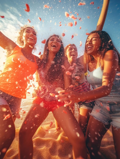 The girls have fun at the latin foam party on the beach