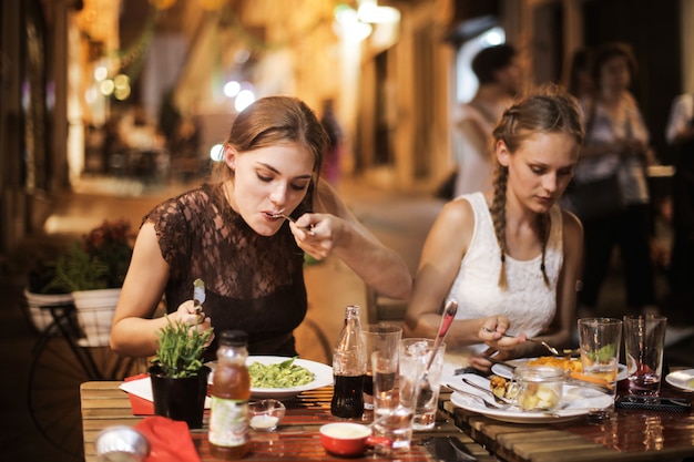 Girls having dinner