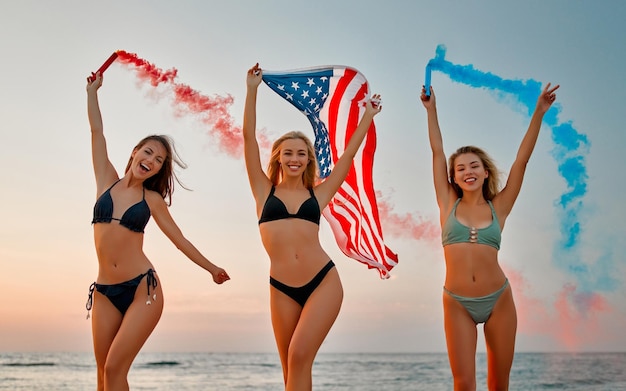 Three average women friends on Beach