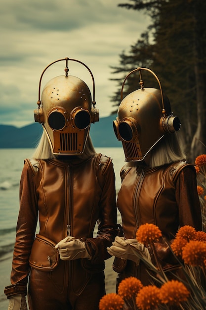 Девушки в железных масках сюрреалистическое изображение сюрреалистическое изображение Generative Ai