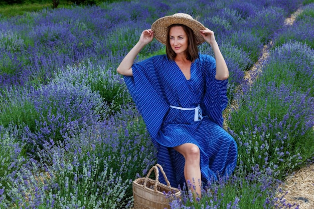 Girls in lavender flowers on the field