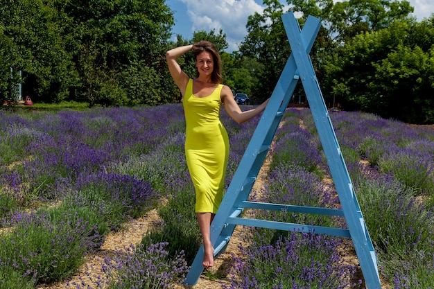 Girls in lavender flowers on the field