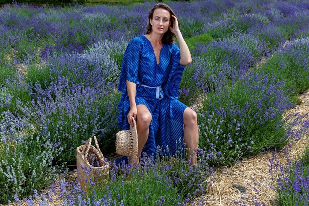 Girls in lavender flowers on the field