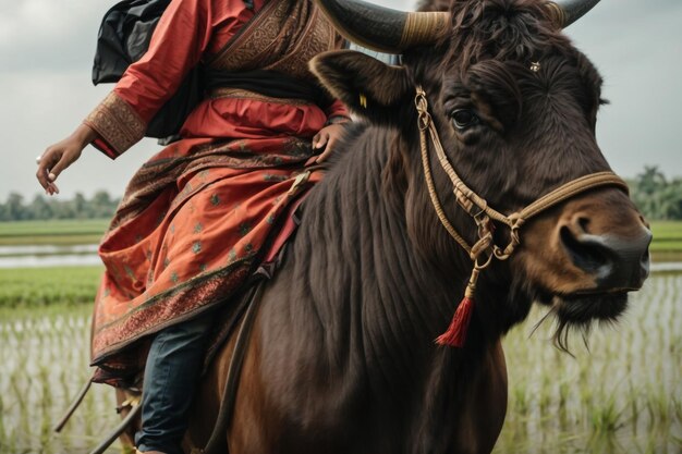 Photo a girls in an old long dress rides a horse in the forest