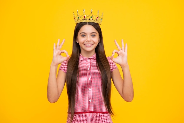 Girls party funny kid in crown child queen wear diadem tiara cute little princess portrait