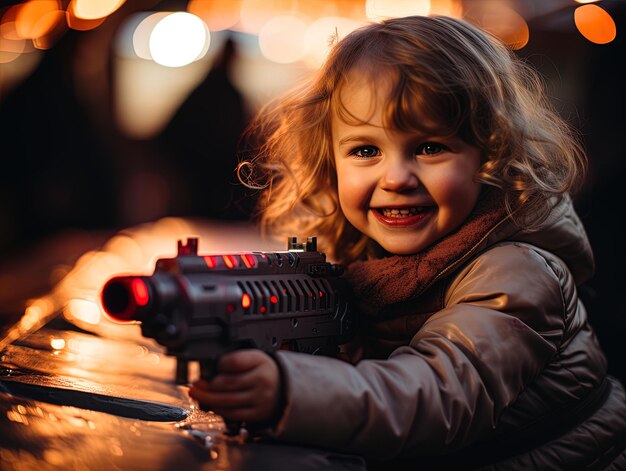 Photo a girls playing with toy weapons