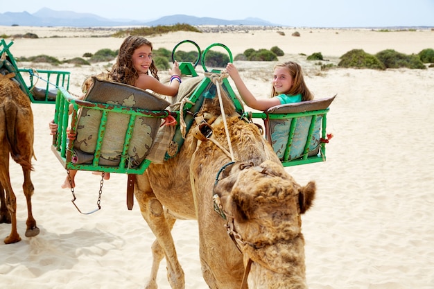 Girls riding Camel in Canary Islands