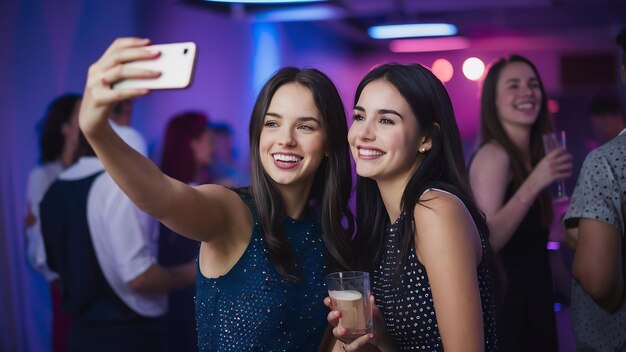 Girls taking selfie at the party
