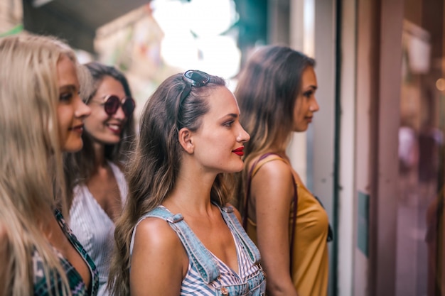 Girls watching a display