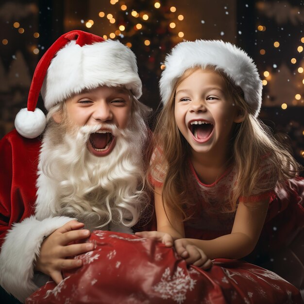 Photo girls wearing red santa hats generative ai