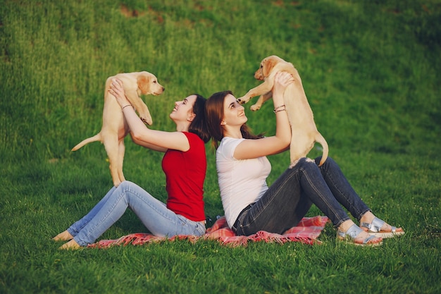 girls with dog