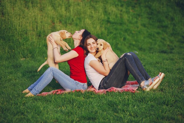 girls with dog