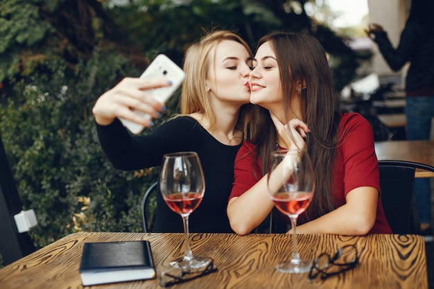 Girls with wine