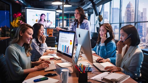 Photo girls working in a office