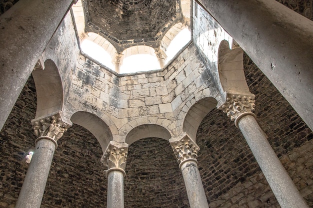 Girona medieval city, Banys Arabs or Arab baths from the inside without people, Catalonia