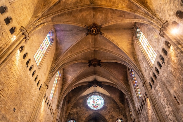 Girona medieval city, interior of the Cathedral, Costa Brava of Catalonia in the Mediterranean. Spain