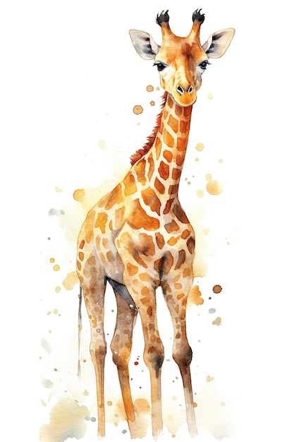 Girrafe cheek watercolor clipart cute isolated on white background with Generative AI