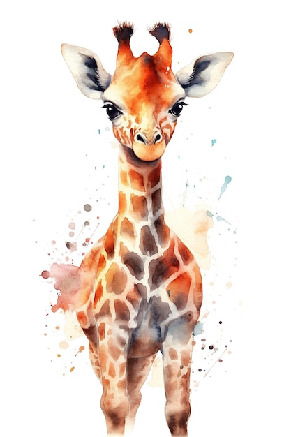 Girrafe Wang aquarel clipart schattig geïsoleerd op witte achtergrond met generatieve AI