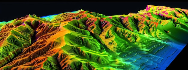 GIS 3D lidar карта модель поверхности Земли, полученная после обработки данных от беспилотного воздушного судна