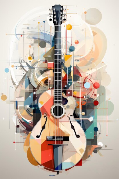 Foto gitaar akoestische illustratie voor muziek grafische reclame gecreëerd met generative ai technologie