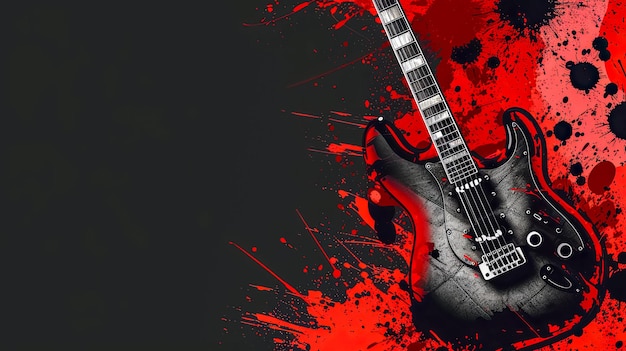 Foto gitaar op rode en zwarte achtergrond een elektronisch plucked snaarinstrument