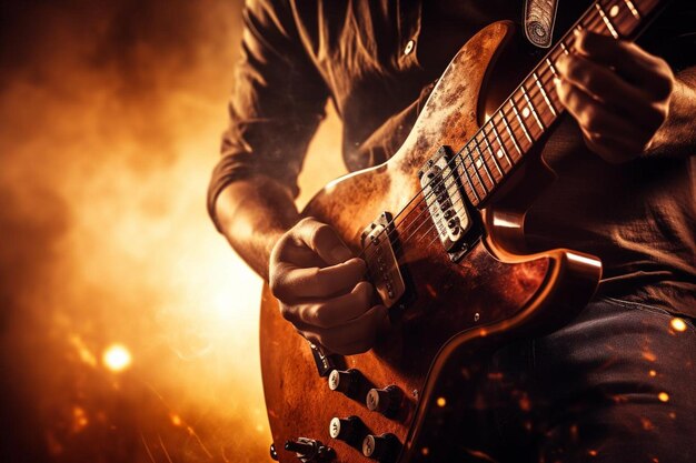 Gitarist op het podium als achtergrond