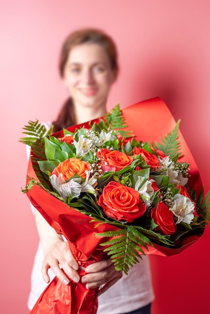 Giving flowers. Arrangement of bouquets