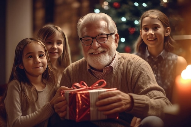 Fare un regalo alla vigilia di natale creato con le vacanze in famiglia dell'ia generativa