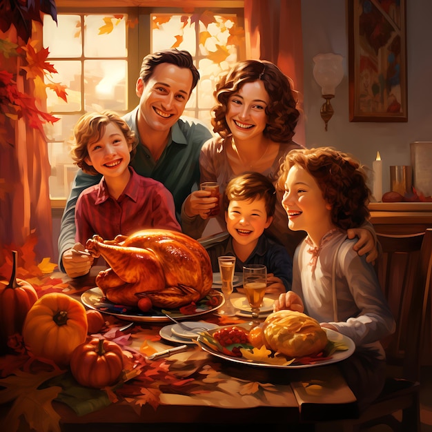 Giving Thanks and Celebrating Family Traditions on Thanksgiving Day Concept