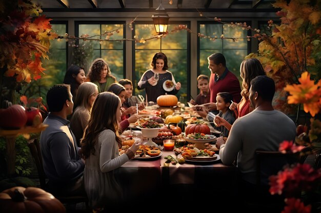 Giving Thanks and Celebrating Family Traditions on Thanksgiving Day Concept