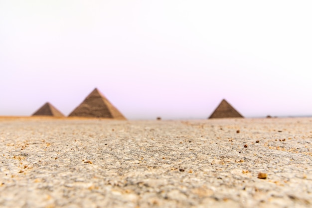 Giza desert and the Pyramids on the background, Egypt .