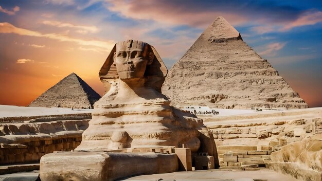 The giza pyramid complex view on the great sphinx egypt