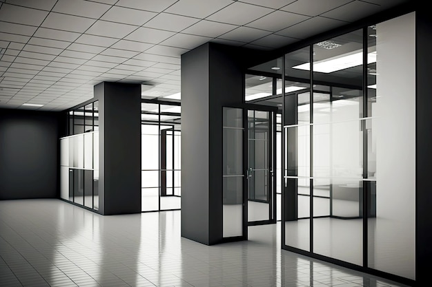 Gl opaque partitions in interior of empty office of business company