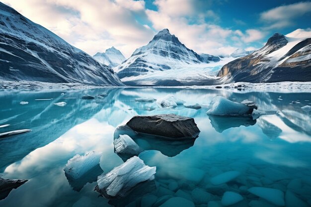 Foto iceberg glaciali che galleggiano in un lago turchese