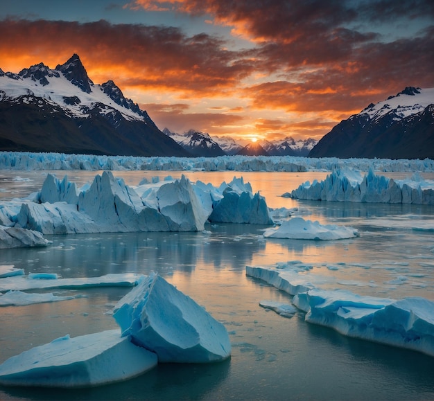 Glacier Lagoon at sunset Torres del Paine National Park Chile