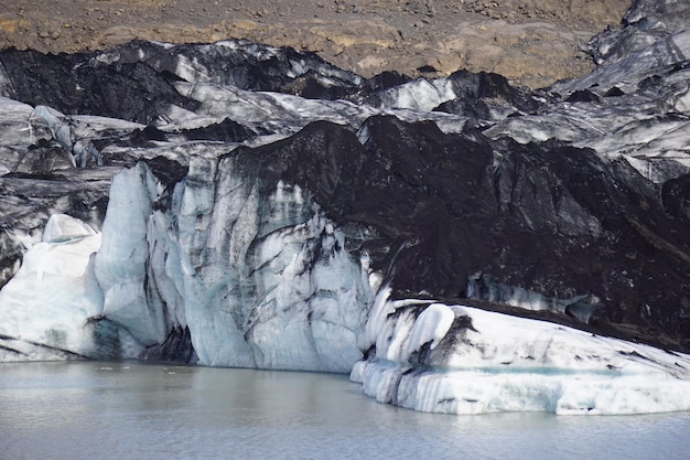 Glacier melting into a lake Solheimajokull Iceland