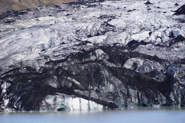 Glacier melting into a lake Solheimajokull Iceland